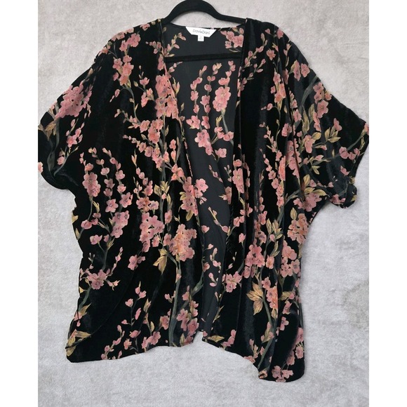 davi and dani Jackets & Blazers - Floral Velvet‎ Burnout Kimono Duster Sheer Boho Fairy Whimsigoth Pink Open Front